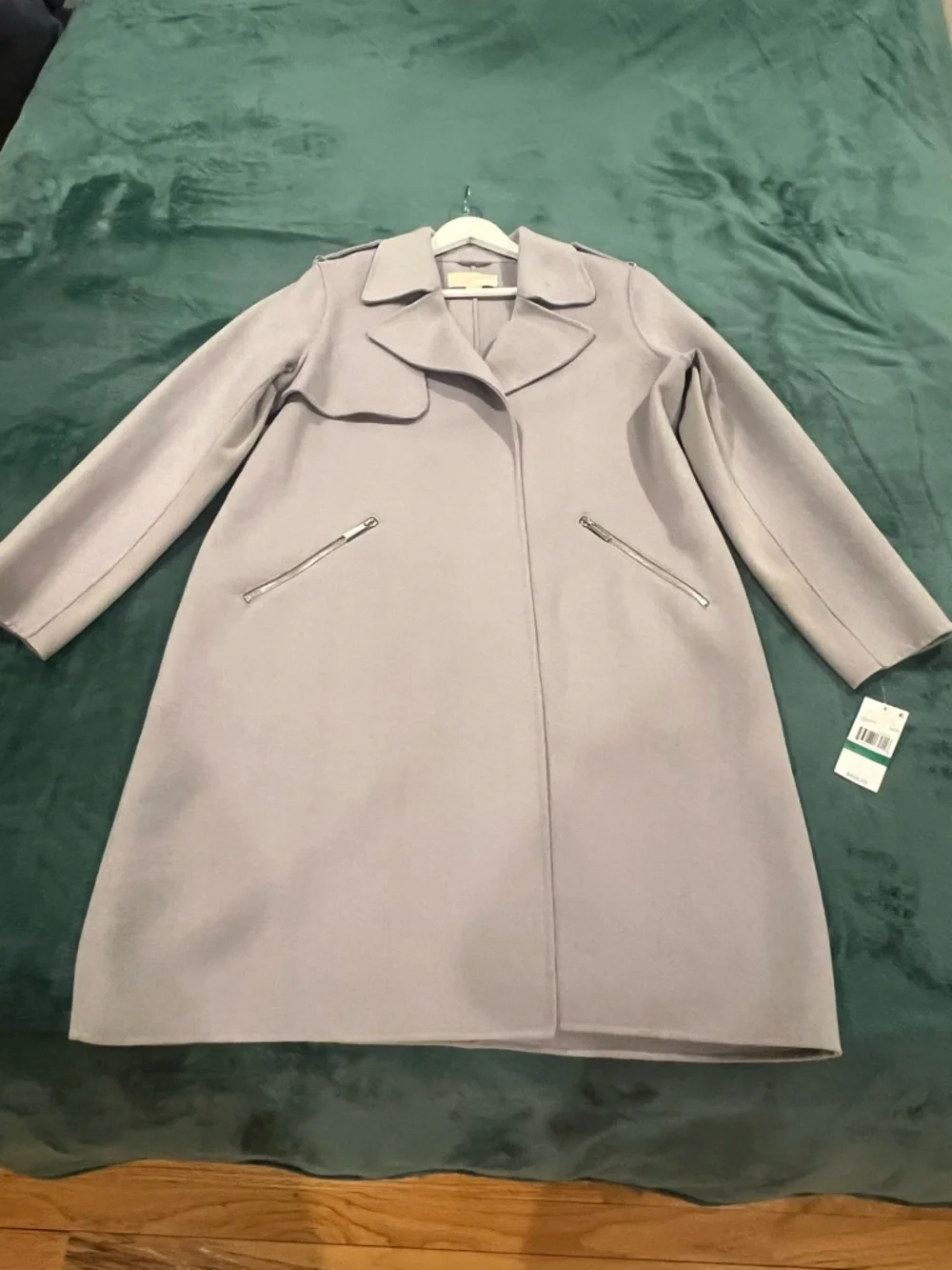 Michael Kors Wool Blend Coat NWT L Lavender Gray Long Trench Coat